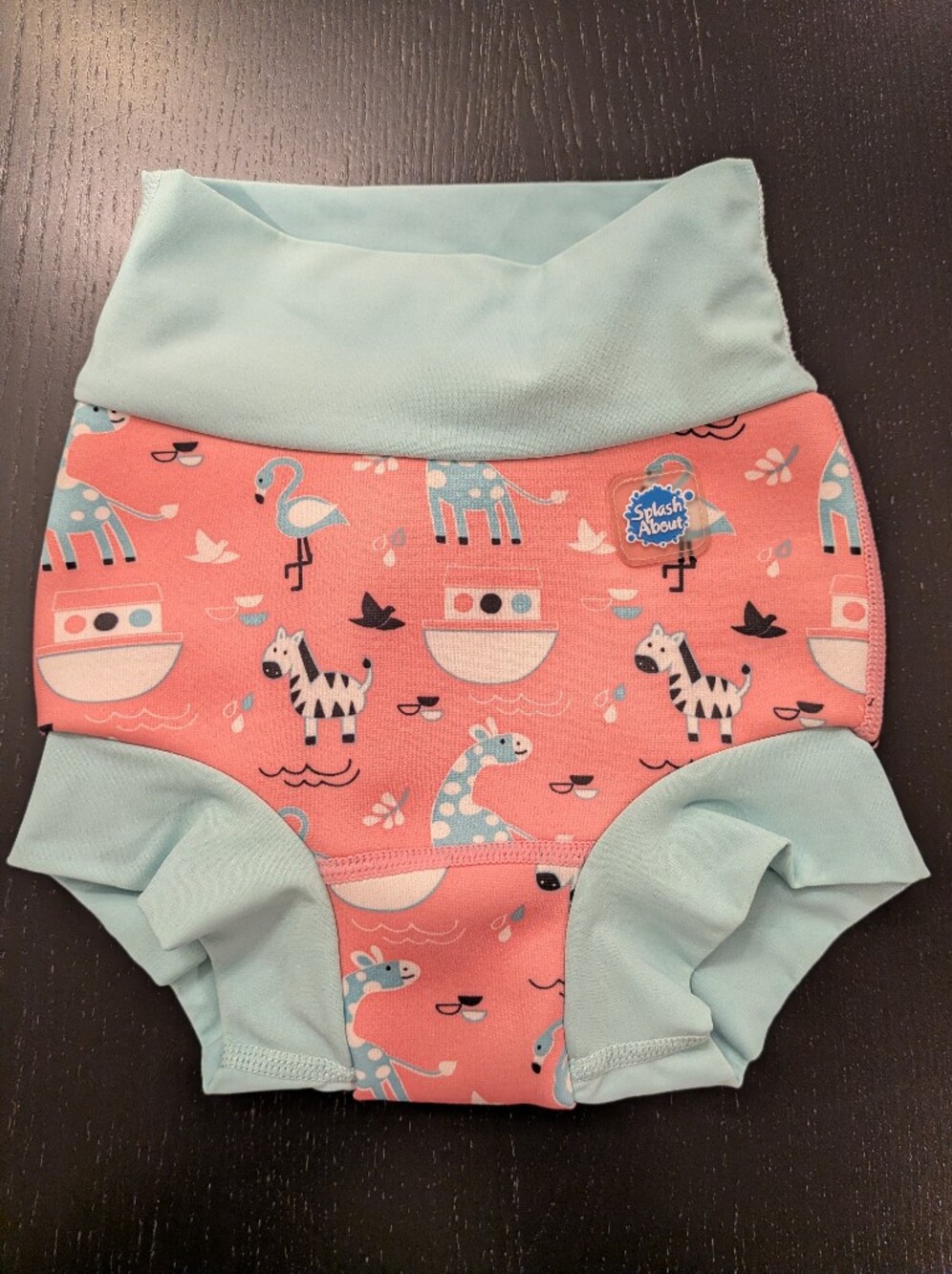 Coral Pink Kids One-Piece Diaper Cover with Mint Trim and Safari Print